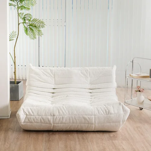 Miniatura 5 de N&V Fireside Sofá de Dos Plazas, Sofá de Piso Tamaño Twin de Mediados de Siglo sin Brazos, Silla Lounge de Piso de Pana Premium Suave, Silla de Jade
