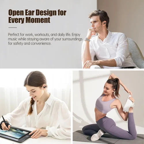 Miniatura 7 de Auriculares de oreja abierta, auriculares Bluetooth 5.4 con clip, auriculares estéreo inalámbricos de 40 horas de reproducción con pantalla digital