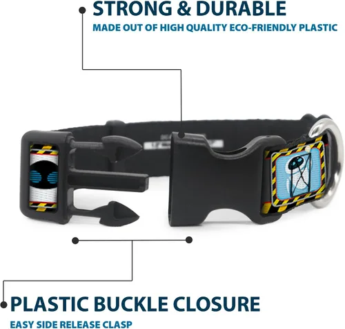 Miniatura 4 de Buckle-Down Collar de clip de plástico – WALL-E & EVE Pose/Face Hazard Blocks Gris/Amarillo/Negro – 1 pulgada de ancho – Se adapta a cuello de 9-15