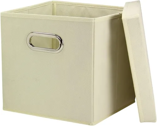 Miniatura 3 de Household Essentials Juego de cubos de almacenamiento decorativos 39-1 con tapas extraíbles, natural, paquete de 2 Blanco