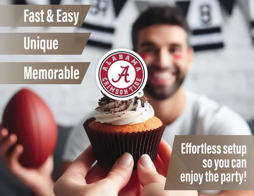 Miniatura 3 de Decoraciones para cupcakes de la Universidad de Alabama, suministros para fiestas de fútbol americano, cumpleaños, graduación (24 piezas)