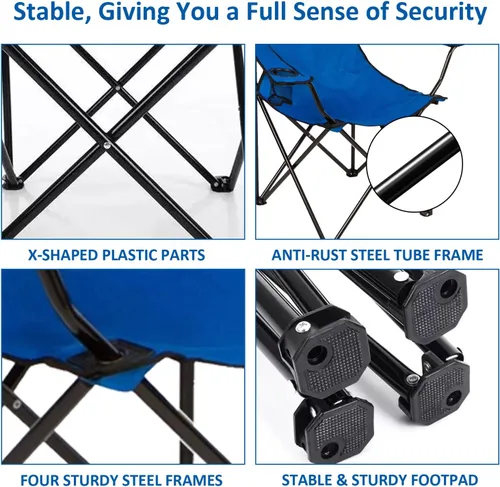 Miniatura 4 de Silla de camping plegable con soporte para tazas, capacidad de 225 libras, silla plegable portátil con grandes pies anti-hundimiento, tela