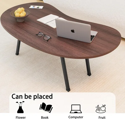 Miniatura 7 de Mesa auxiliar plegable, mesa de centro moderna de mediados de siglo irregular, mesa plegable de riñón, mesas de centro pequeñas de granja, mesa Nogal