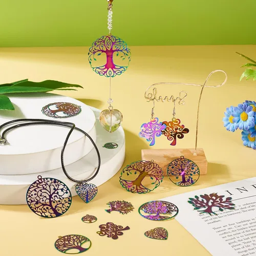 Miniatura 63 de FASHEWELRY 16 dijes de plumas de arco iris de acero inoxidable con alas de filigrana, adornos de metal de 4 colores para hacer joyas, pulseras
