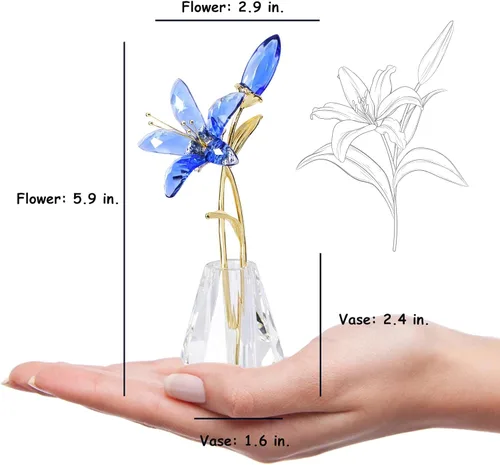 Miniatura 2 de YWHL Figura de flor de lirio de cristal con jarrón, hecha a mano, regalo de flor de lirio azul para mujer, regalos de boda para pareja, decoración
