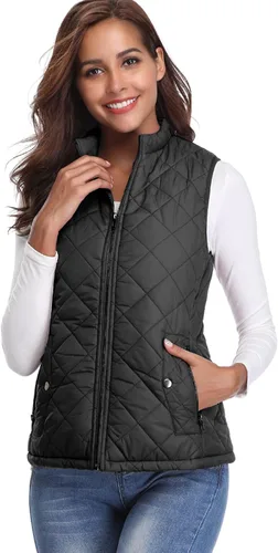 Miniatura 7 de Fuinloth - Chaleco acolchado para mujer, diseño de cuello alto, ligero, con cierre
