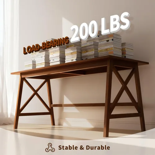 Miniatura 5 de NELYE Escritorio moderno de madera maciza, mesa de computadora simple de 48 pulgadas para oficina en casa, estudio, escritura, estación de trabajo