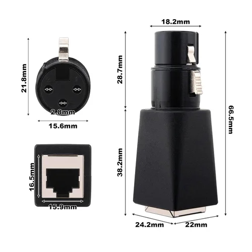 Miniatura 4 de Convertidor adaptador DMX hembra de 3 pines XLR a RJ45 Ethernet, conector de red DMX a Cat5 para controlador DMX serie 2