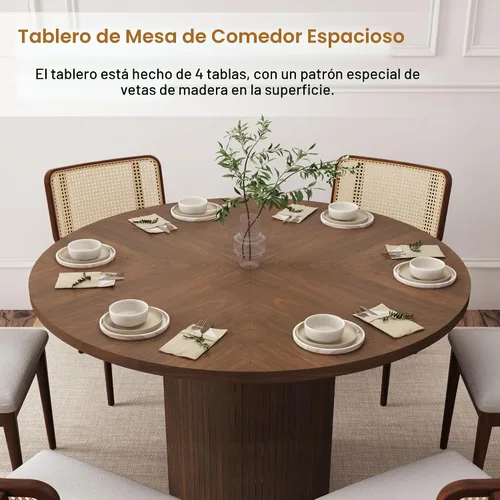Miniatura 5 de Mesa de comedor redonda de 47 pulgadas, mesa de comedor acanalada de granja, mesa de comedor redonda pequeña de madera moderna para cocina, sala