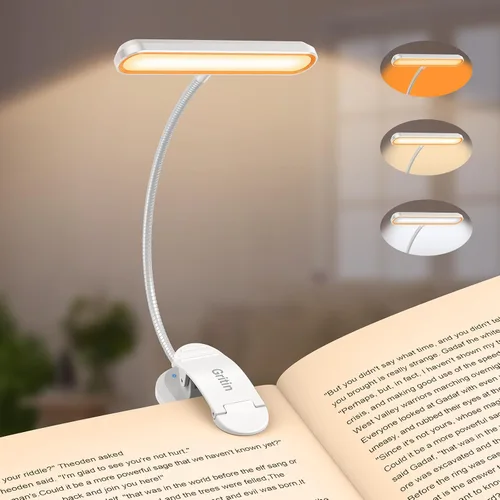 Gritin Luz de Libro Recargable para Leer en la Cama con 19 LED y Función de Memoria - Cuidado de los Ojos, 3 Temperaturas de Color, 5 Niveles de