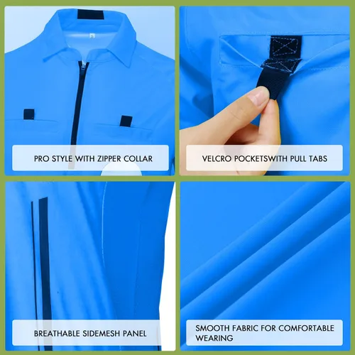 Miniatura 4 de Camiseta Jersey de Árbitro de Fútbol Profesional de Manga Corta Disfraz de Árbitro Uniforme con Portainsignia, Cartera de Árbitro, Tarjetas Rojas