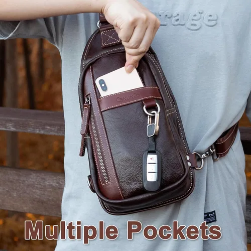 Miniatura 3 de CENUNCO Geniune - Bolso bandolera de cuero para hombres y mujeres, bolso cruzado para el hombro, mochila para el pecho