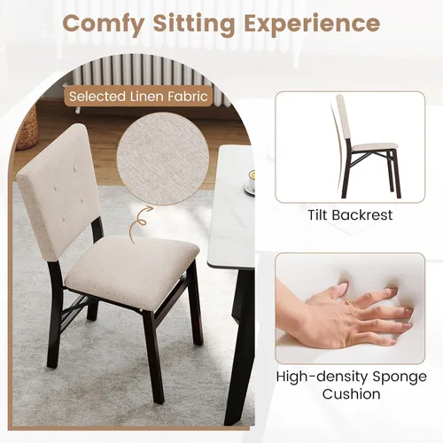 Miniatura 8 de Giantex - Juego de 2 sillas de comedor plegables, silla de cocina sin brazos con asiento acolchado y respaldo inclinable, patas de madera de goma