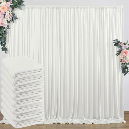 Miniatura 74 de Cortinas de telón de fondo blanco de 30 pies x 8 pies para fiestas de boda, 6 paneles de 5 pies x 8 pies, cortinas de fotografía de poliéster sin