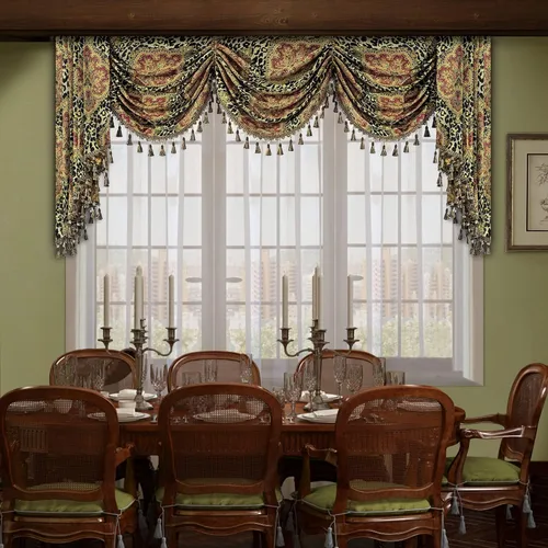 Miniatura 31 de Loom and Mill Cenefas de Cascada de Lujo para Ventanas, Elegante Cenefa de Cortinas Gruesas de Jacquard con Borlas para Sala de Estar, Dormitorio