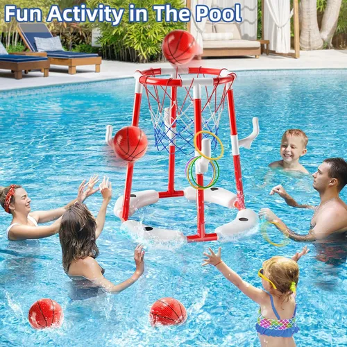 Miniatura 5 de JUKUDAHU Juguete de aro de baloncesto para piscina para niños de 2, 3, 4, 5, 6 años, juguetes flotantes de baloncesto para piscina con bomba de aire