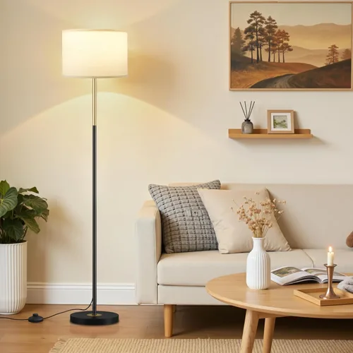 Miniatura 16 de Ambimall - Lámpara de pie moderna con control remoto, lámparas altas para sala de estar, habitación, oficina y comedor, pantalla beige con poste