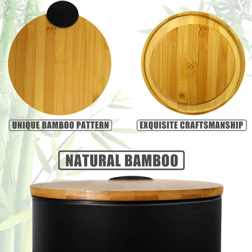 Miniatura 4 de SIDIANBAN Bote de basura pequeño para baño con tapa de bambú, 1.3 galones/5 litros, negro, hierro