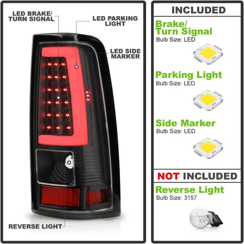 Miniatura 2 de ACANII - Para 2003-2006 Chevy Silverado 1500 2500 3500, juego de luces traseras LED de tubo negro, lámparas de freno, juego de izquierda+derecha