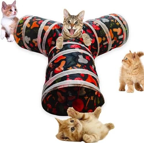 Miniatura 10 de Túnel para gatos, tubos de juguete, túneles para gatos de interior, juguete interactivo plegable de 3 vías en azul con bolas para conejos, gatitos