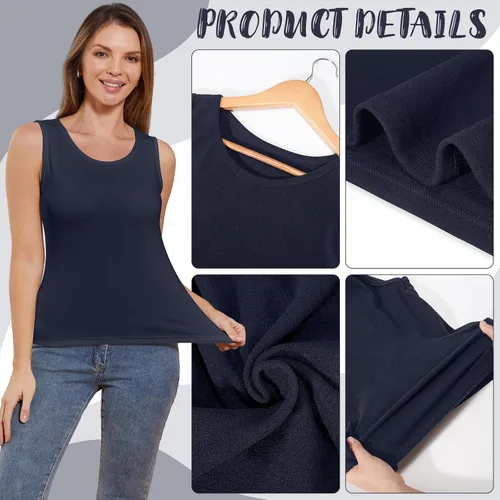 Miniatura 4 de 3 piezas de camisetas térmicas sin mangas para mujer, ropa interior de forro polar, suave, sin mangas, chaleco de capa base cálida