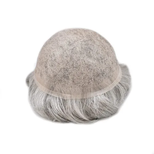 Miniatura 224 de Toupee para hombres nudos blanqueados hombres toupee hairpieces europeo virgen sistema de reemplazo de cabello humano suave encaje francés hombres