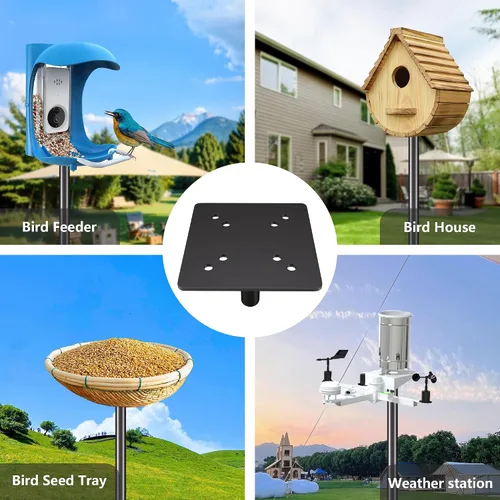 Miniatura 3 de Kit de poste para comedero de pájaros, poste de casa de pájaros de 79 pulgadas para exteriores resistente, 5 puntas de base ajustables, soporte