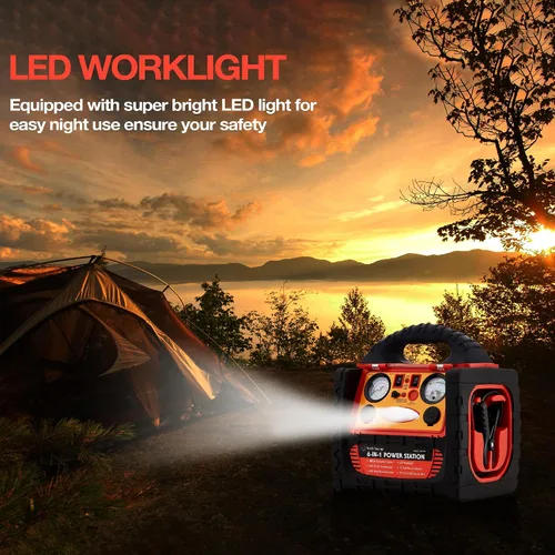 Miniatura 6 de Arrancador de coche de 2200 amperios con compresor de aire, estación de energía portátil con inflador de neumáticos de 260 PSI, inversor de 400 W