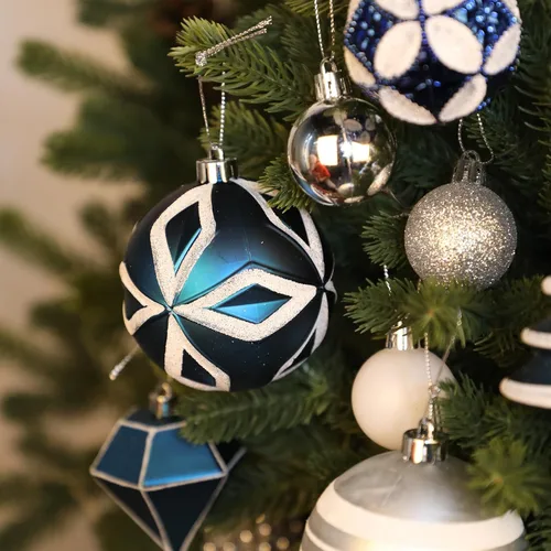 Miniatura 4 de 100 piezas de juego de adornos de Navidad azul y blanco – Kit de bolas de decoración de árbol de Navidad inastillables con estrella de copa