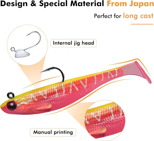Miniatura 5 de TRUSCEND Shadtale Easy Catch Soft Fishing Lures with BKK Hooks - Trembly Sinking and Vibrating Swim for More Bites, Pre-Rigged Swimbaits for Bass