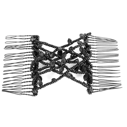 Miniatura 9 de Juego de pinzas y peines para el cabello de perlas – clips dobles elásticos elásticos, peines mágicos, herramienta de peinado de cabello DIY (negro)