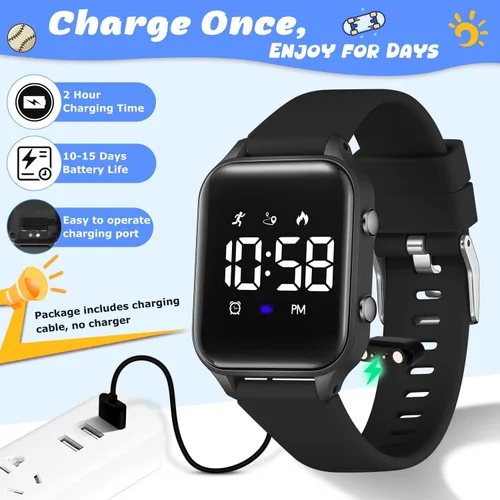 Miniatura 4 de Relojes digitales para niños y niñas, reloj deportivo con rastreador de fitness, podómetro, alarmas, cronómetro, no necesita aplicación, reloj