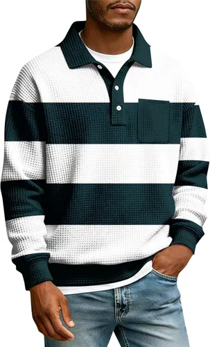 Miniatura 34 de Camisas de manga larga con botones a cuadros para hombre, con cuello de manga larga, estilo casual, elegante, a cuadros 2- amarillo