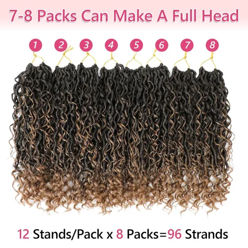 Miniatura 6 de 8 Paquetes de Rastas Falsas Bohemias de Ganchillo de 14 Pulgadas, Rastas Suaves de Ganchillo con Extremos Rizados, Pre-enrolladas, Cabello de 1B/27#