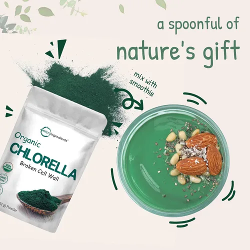 Miniatura 6 de Micro ingredientes USDA, Chlorella en polvo, orgánico, 1.1 libra, El mejor alimento, rico en vitaminas y proteínas, 8 onzas, 1