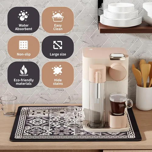 Miniatura 2 de Tapete de café, tapete para secar platos, absorción de agua rápida, ocultar manchas, fácil de limpiar, accesorios de barra de café, tapetes de bar