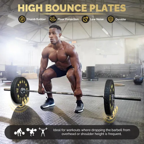 Miniatura 3 de Discos de peso olímpicos de 2 pulgadas y caucho para barras, discos para gimnasio en casa, entrenamiento de fuerza y levantamiento de pesas, 10 a