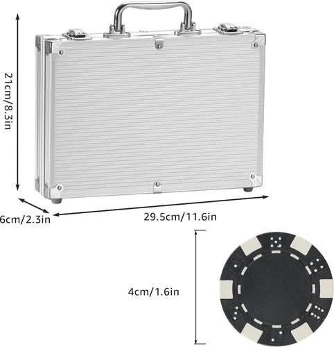 Miniatura 2 de Juego de 200 fichas de póquer para Texas Holdem, blackjack, torneos con estuche de aluminio, 2 barajas de cartas, botón de repartidor, botón de Rojo