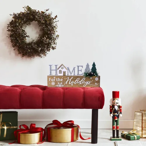 Miniatura 5 de Bloques de señalización navideña de madera, decoración de mesa con cita para el hogar, señal de bloque de centro de mesa de Navidad con copo