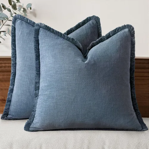 Miniatura 11 de MIULEE Juego de 2 fundas de almohada decorativas de lino neutro con flecos, fundas de cojín de estilo bohemio con borlas para sofá, cama, sala