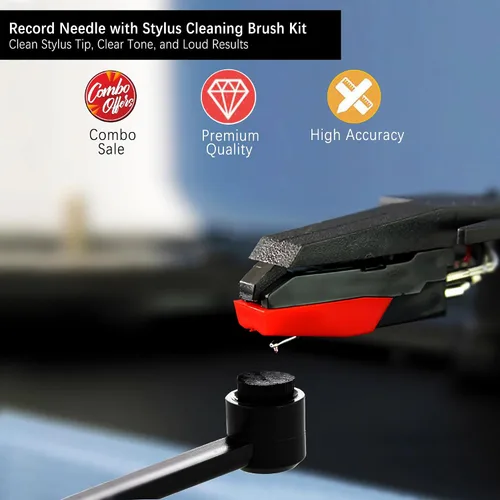 Miniatura 3 de Paquete de 3 agujas de repuesto de diamante para tocadiscos, agujas para discos de vinilo con kit de cepillo de limpieza de aguja para tocadiscos