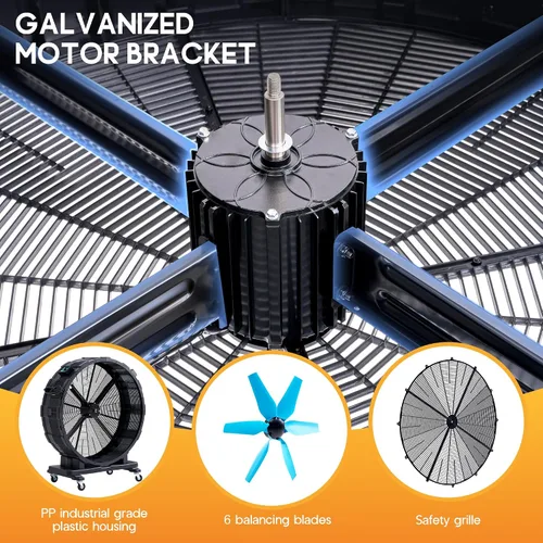 Miniatura 6 de Albott Ventilador de tambor industrial de 36 pulgadas, ventilador de piso de alta velocidad de plástico de 500 W con ruedas y velocidad variable
