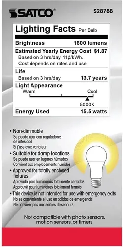 Miniatura 6 de Satco S28788 15.5A19/LED/50K/ND/120V (6 bombillas LED)