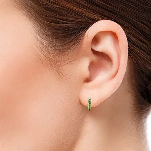 Miniatura 3 de Aretes de aro pequeños esmeralda Huggies 019 ctw oro amarillo de 14 quilates Oro amarillo Esmeralda Oro amarillo esmeralda