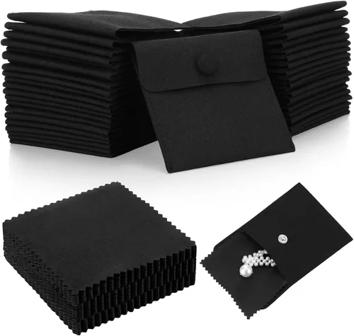 Miniatura 11 de Paquete de 120 bolsas de microfibra para joyas con paño de limpieza de 3.2 x 3.2 pulgadas, bolsa de embalaje de joyas con bolsas de botón a presión