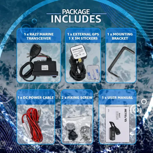 Miniatura 7 de Retevis RA27 Radio marina de montaje fijo con GPS y DSC, IP67 impermeable, largo alcance, clima NOAA de emergencia, todos los canales marinos