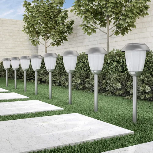 Miniatura 5 de Pure Garden - Juego de luces solares para camino, juego de 8 a 16 pulgadas de alto de acero inoxidable para exteriores, iluminación para jardín