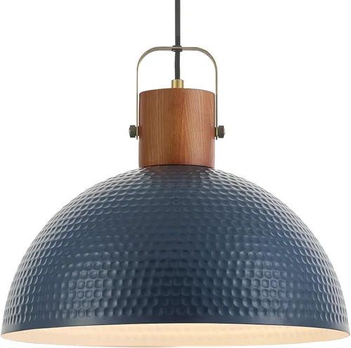 Miniatura 10 de ELYONA Lámparas colgantes martilladas grandes de 16 pulgadas, lámpara colgante de cúpula vintage de madera de fresno, candelabro de cocina de metal