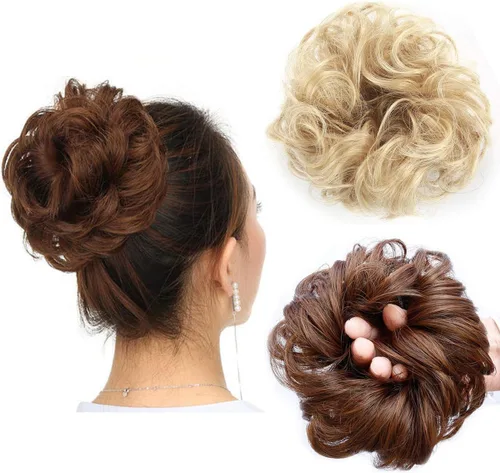 Miniatura 25 de Cabello sintético despeinado, grueso, extensiones para coleta, cabello recogido
