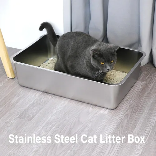 Miniatura 7 de Caja de Arena de Acero Inoxidable XLarge, Caja de Arena de Metal XL para Gatos, Caja de Arena para Gatos Fácil de Limpiar, Caja de Arena de Acero